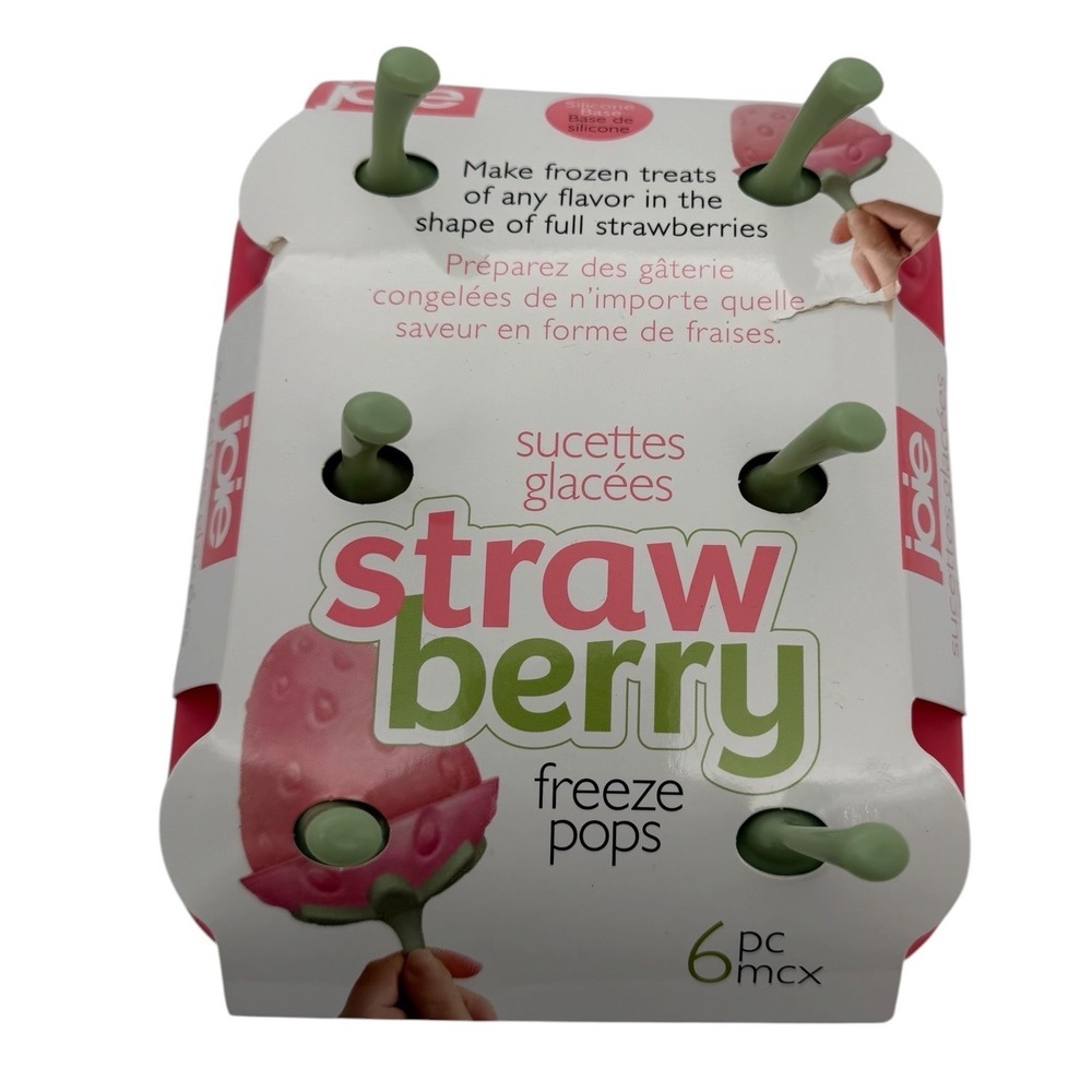 Joie Strawberry Freeze Pops 6 Piece Silicone Ice Pop Mold Pink Green Fruit Shape